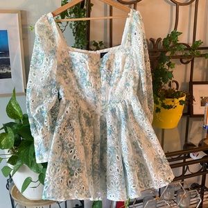 Blue and white floral dress corset top